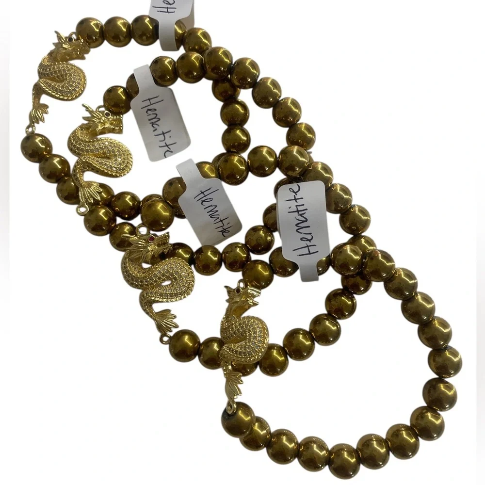 Gold Hematite Dragon Bracelet, Stretch, Gemstone bracelet - Picture 3 of 6